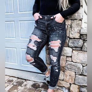 Judy Blue Boyfriend Gray Wash Bleached Out Grease Lightening Jeans NWT 22W